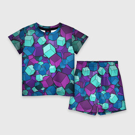 Детский костюм с шортами 3D с принтом Кубы в Екатеринбурге,  |  | Тематика изображения на принте: абстрактно | абстрактные | абстрактный | абстрактным | абстракция | кубики | кубические | кубический | кубическое | кубы | неон | неонка | неоновые | разноцветные | светящиеся | цветное | цветные
