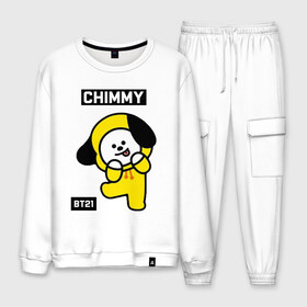 Мужской костюм хлопок с принтом CHIMMY BT21 в Екатеринбурге, 100% хлопок | на свитшоте круглая горловина, мягкая резинка по низу. Брюки заужены к низу, на них два вида карманов: два “обычных” по бокам и два объемных, с клапанами, расположенные ниже линии бедра. Брюки с мягкой трикотажной резинкой на поясе и по низу штанин. В поясе для дополнительного комфорта — широкие завязки | Тематика изображения на принте: bt21 | bts | chimmy | cooky | koya | love yourself. | mang | rj | shooky | tata | бт21 | бтс