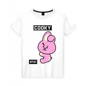 Женская футболка хлопок с принтом COOKY BT21 в Екатеринбурге, 100% хлопок | прямой крой, круглый вырез горловины, длина до линии бедер, слегка спущенное плечо | bt21 | bts | chimmy | cooky | koya | love yourself. | mang | rj | shooky | tata | бт21 | бтс