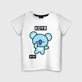 Детская футболка хлопок с принтом KOYA BT21 в Екатеринбурге, 100% хлопок | круглый вырез горловины, полуприлегающий силуэт, длина до линии бедер | Тематика изображения на принте: bt21 | bts | chimmy | cooky | koya | love yourself. | mang | rj | shooky | tata | бт21 | бтс