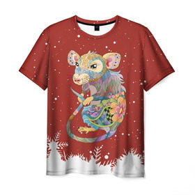 Мужская футболка 3D с принтом Крыса 2020 в Екатеринбурге, 100% полиэфир | прямой крой, круглый вырез горловины, длина до линии бедер | Тематика изображения на принте: 2020 | mouse | rat | годкрысы | годмыши | зима | зимняя | крыса | мороз | мышка | мышь | новогодняя | новый год | новый год 2020 | рождество | симолгода | снег | холод