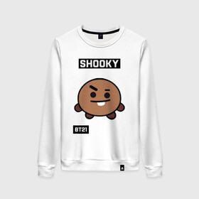 Женский свитшот хлопок с принтом SHOOKY BT21 в Екатеринбурге, 100% хлопок | прямой крой, круглый вырез, на манжетах и по низу широкая трикотажная резинка  | bt21 | bts | chimmy | cooky | koya | love yourself. | mang | rj | shooky | tata | бт21 | бтс