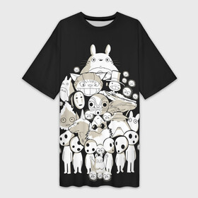 Платье-футболка 3D с принтом Герои Миядзаки в Екатеринбурге,  |  | Тематика изображения на принте: anime | hayao miyazaki | japanese | meme | miyazaki | piano | studio ghibli | tokyo | totoro | гибли | котобус | мой | мэй | сацуки | сосед | сусуватари | тонари | тоторо | хаяо миядзаки