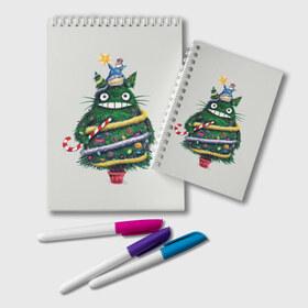Блокнот с принтом Новогодний Totoro в Екатеринбурге, 100% бумага | 48 листов, плотность листов — 60 г/м2, плотность картонной обложки — 250 г/м2. Листы скреплены удобной пружинной спиралью. Цвет линий — светло-серый
 | Тематика изображения на принте: 