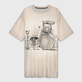 Платье-футболка 3D с принтом My Neighbor Totoro забор в Екатеринбурге,  |  | anime | hayao miyazaki | japanese | meme | miyazaki | piano | studio ghibli | tokyo | totoro | гибли | котобус | мой | мэй | сацуки | сосед | сусуватари | тонари | тоторо | хаяо миядзаки