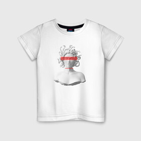 Детская футболка хлопок с принтом Медуза Горгона в Екатеринбурге, 100% хлопок | круглый вырез горловины, полуприлегающий силуэт, длина до линии бедер | девушка | медуза горгона | миф | полосы | скульптура | стиль