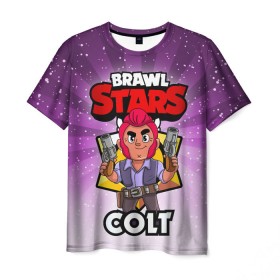Мужская футболка 3D с принтом BRAWL STARS COLT в Екатеринбурге, 100% полиэфир | прямой крой, круглый вырез горловины, длина до линии бедер | brawl stars | brawl stars colt | brawler | colt | бравл старз | бравлер | кольт