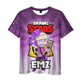 Мужская футболка 3D с принтом BRAWL STARS EMZ в Екатеринбурге, 100% полиэфир | прямой крой, круглый вырез горловины, длина до линии бедер | brawl stars | brawl stars emz | brawler | emz | бравл старз | бравлер | эмз