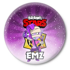 Значок с принтом BRAWL STARS EMZ в Екатеринбурге,  металл | круглая форма, металлическая застежка в виде булавки | brawl stars | brawl stars emz | brawler | emz | бравл старз | бравлер | эмз
