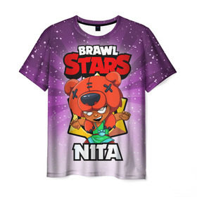 Мужская футболка 3D с принтом BRAWL STARS NITA в Екатеринбурге, 100% полиэфир | прямой крой, круглый вырез горловины, длина до линии бедер | brawl stars | brawl stars nita | brawler | nita | бравл старз | бравлер | нита