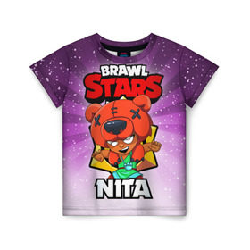 Детская футболка 3D с принтом BRAWL STARS NITA в Екатеринбурге, 100% гипоаллергенный полиэфир | прямой крой, круглый вырез горловины, длина до линии бедер, чуть спущенное плечо, ткань немного тянется | brawl stars | brawl stars nita | brawler | nita | бравл старз | бравлер | нита
