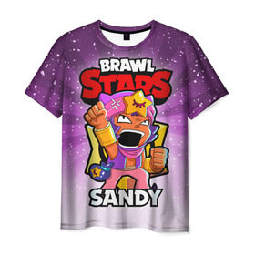 Мужская футболка 3D с принтом BRAWL STARS SANDY в Екатеринбурге, 100% полиэфир | прямой крой, круглый вырез горловины, длина до линии бедер | brawl stars | brawl stars sandy | brawler | sandy | бравл старз | бравлер | сэнди