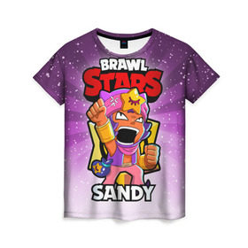 Женская футболка 3D с принтом BRAWL STARS SANDY в Екатеринбурге, 100% полиэфир ( синтетическое хлопкоподобное полотно) | прямой крой, круглый вырез горловины, длина до линии бедер | brawl stars | brawl stars sandy | brawler | sandy | бравл старз | бравлер | сэнди