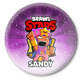 Значок с принтом BRAWL STARS SANDY в Екатеринбурге,  металл | круглая форма, металлическая застежка в виде булавки | brawl stars | brawl stars sandy | brawler | sandy | бравл старз | бравлер | сэнди
