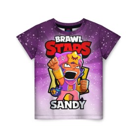 Детская футболка 3D с принтом BRAWL STARS SANDY в Екатеринбурге, 100% гипоаллергенный полиэфир | прямой крой, круглый вырез горловины, длина до линии бедер, чуть спущенное плечо, ткань немного тянется | brawl stars | brawl stars sandy | brawler | sandy | бравл старз | бравлер | сэнди
