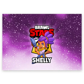 Поздравительная открытка с принтом BRAWL STARS SHELLY в Екатеринбурге, 100% бумага | плотность бумаги 280 г/м2, матовая, на обратной стороне линовка и место для марки
 | brawl stars | brawl stars shelly | brawler | shelly | бравл старз | бравлер | шелли