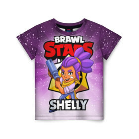 Детская футболка 3D с принтом BRAWL STARS SHELLY в Екатеринбурге, 100% гипоаллергенный полиэфир | прямой крой, круглый вырез горловины, длина до линии бедер, чуть спущенное плечо, ткань немного тянется | brawl stars | brawl stars shelly | brawler | shelly | бравл старз | бравлер | шелли