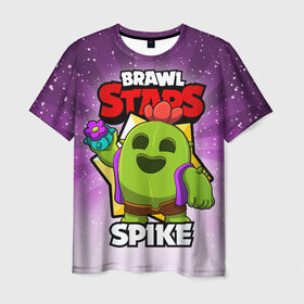 Мужская футболка 3D с принтом BRAWL STARS SPIKE в Екатеринбурге, 100% полиэфир | прямой крой, круглый вырез горловины, длина до линии бедер | brawl stars | brawl stars spike | brawler | spike | бравл старз | бравлер | спайк