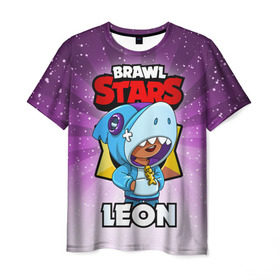 Мужская футболка 3D с принтом BRAWL STARS LEON в Екатеринбурге, 100% полиэфир | прямой крой, круглый вырез горловины, длина до линии бедер | brawl stars | brawl stars leon | brawler | leon | бравл старз | бравлер | леон