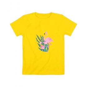 Детская футболка хлопок с принтом фламинго в Екатеринбурге, 100% хлопок | круглый вырез горловины, полуприлегающий силуэт, длина до линии бедер | природа | птицы | фламинго