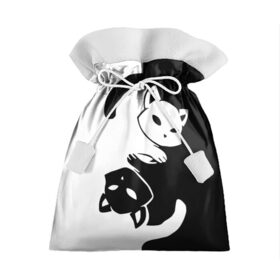 Подарочный 3D мешок с принтом ДВА КОТА КУВЫРКАЮТСЯ. в Екатеринбурге, 100% полиэстер | Размер: 29*39 см | black white | два кота кувыркаются | животные | котики | коты | черно белое