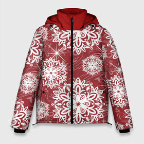 Мужская зимняя куртка 3D с принтом Новый год снежинки на красном в Екатеринбурге, верх — 100% полиэстер; подкладка — 100% полиэстер; утеплитель — 100% полиэстер | длина ниже бедра, свободный силуэт Оверсайз. Есть воротник-стойка, отстегивающийся капюшон и ветрозащитная планка. 

Боковые карманы с листочкой на кнопках и внутренний карман на молнии. | 