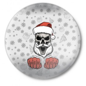 Значок с принтом Bad boy Santa в Екатеринбурге,  металл | круглая форма, металлическая застежка в виде булавки | Тематика изображения на принте: 
