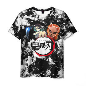Мужская футболка 3D с принтом Kimetsu no Yaiba в Екатеринбурге, 100% полиэфир | прямой крой, круглый вырез горловины, длина до линии бедер | demons | kimetsu | knife | yaiba | демонов | демоны | клинок | клинок рассекающий демонов | рассекающий