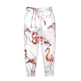 Мужские брюки 3D с принтом Розовый фламинго в Екатеринбурге, 100% полиэстер | манжеты по низу, эластичный пояс регулируется шнурком, по бокам два кармана без застежек, внутренняя часть кармана из мелкой сетки | 