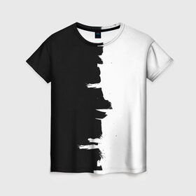 Женская футболка 3D с принтом Черным по белому в Екатеринбурге, 100% полиэфир ( синтетическое хлопкоподобное полотно) | прямой крой, круглый вырез горловины, длина до линии бедер | black | white | белый | инь | чб | черный | янь