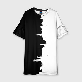 Детское платье 3D с принтом Черным по белому в Екатеринбурге, 100% полиэстер | прямой силуэт, чуть расширенный к низу. Круглая горловина, на рукавах — воланы | Тематика изображения на принте: black | white | белый | инь | чб | черный | янь
