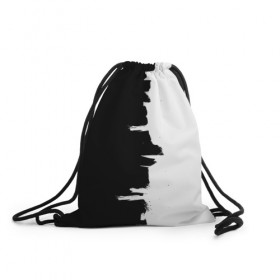 Рюкзак-мешок 3D с принтом Черным по белому в Екатеринбурге, 100% полиэстер | плотность ткани — 200 г/м2, размер — 35 х 45 см; лямки — толстые шнурки, застежка на шнуровке, без карманов и подкладки | black | white | белый | инь | чб | черный | янь