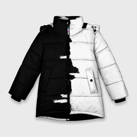 Зимняя куртка для девочек 3D с принтом Черным по белому в Екатеринбурге, ткань верха — 100% полиэстер; подклад — 100% полиэстер, утеплитель — 100% полиэстер. | длина ниже бедра, удлиненная спинка, воротник стойка и отстегивающийся капюшон. Есть боковые карманы с листочкой на кнопках, утяжки по низу изделия и внутренний карман на молнии. 

Предусмотрены светоотражающий принт на спинке, радужный светоотражающий элемент на пуллере молнии и на резинке для утяжки. | black | white | белый | инь | чб | черный | янь