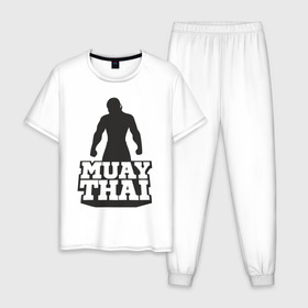 Мужская пижама хлопок с принтом Muay Thai в Екатеринбурге, 100% хлопок | брюки и футболка прямого кроя, без карманов, на брюках мягкая резинка на поясе и по низу штанин
 | mma | muay thai | бокс | борьба | дзюдо | единоборства | кикбоксинг | спорт