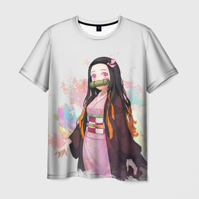 Мужская футболка 3D с принтом Nezuko Kamado в Екатеринбурге, 100% полиэфир | прямой крой, круглый вырез горловины, длина до линии бедер | Тематика изображения на принте: demon | kamado | nezuko | slayer | камадо | недзуко | незуко | нэдзуко | нэзуко