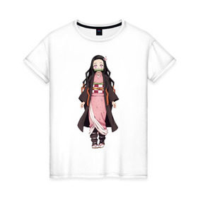 Женская футболка хлопок с принтом Nezuko Kamado в Екатеринбурге, 100% хлопок | прямой крой, круглый вырез горловины, длина до линии бедер, слегка спущенное плечо | demon | kamado | nezuko | slayer | камадо | недзуко | незуко | нэдзуко | нэзуко