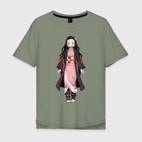 Мужская футболка хлопок Oversize с принтом Nezuko Kamado в Екатеринбурге, 100% хлопок | свободный крой, круглый ворот, “спинка” длиннее передней части | demon | kamado | nezuko | slayer | камадо | недзуко | незуко | нэдзуко | нэзуко