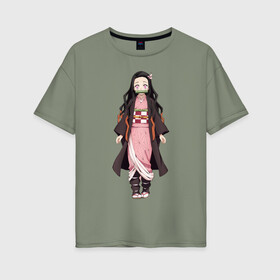 Женская футболка хлопок Oversize с принтом Nezuko Kamado в Екатеринбурге, 100% хлопок | свободный крой, круглый ворот, спущенный рукав, длина до линии бедер
 | demon | kamado | nezuko | slayer | камадо | недзуко | незуко | нэдзуко | нэзуко