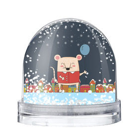 Снежный шар с принтом Крысенок с шариком в Екатеринбурге, Пластик | Изображение внутри шара печатается на глянцевой фотобумаге с двух сторон | 2020 | mouse | rat | годкрысы | годмыши | зима | зимняя | крыса | мороз | мышка | мышь | новогодняя | новый год | новый год 2020 | рождество | симолгода | снег | холод