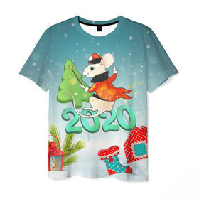 Мужская футболка 3D с принтом Новый 2020 год в Екатеринбурге, 100% полиэфир | прямой крой, круглый вырез горловины, длина до линии бедер | Тематика изображения на принте: 2020 | mouse | rat | годкрысы | годмыши | зима | зимняя | крыса | мороз | мышка | мышь | новогодняя | новый год | новый год 2020 | рождество | симолгода | снег | холод