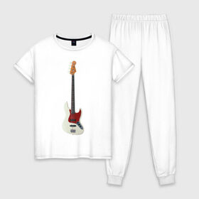 Женская пижама хлопок с принтом Бас-гитара в Екатеринбурге, 100% хлопок | брюки и футболка прямого кроя, без карманов, на брюках мягкая резинка на поясе и по низу штанин | бас гитара | музыкальный инструмент