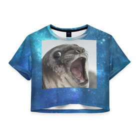 Женская футболка Cropp-top с принтом Тюлень в Екатеринбурге, 100% полиэстер | круглая горловина, длина футболки до линии талии, рукава с отворотами | животное | забавный | мем | тюлень | я