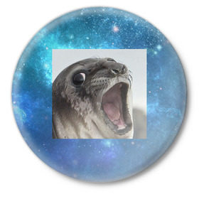 Значок с принтом Тюлень  в Екатеринбурге,  металл | круглая форма, металлическая застежка в виде булавки | животное | забавный | мем | тюлень | я