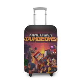 Чехол для чемодана 3D с принтом Minecraft Dungeons в Екатеринбурге, 86% полиэфир, 14% спандекс | двустороннее нанесение принта, прорези для ручек и колес | dungeons | games | minecraft | mojang | игры | майнкрафт | подземелья | ремесло | шахтер