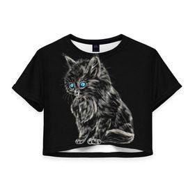 Женская футболка Cropp-top с принтом Пушистый котёнок в Екатеринбурге, 100% полиэстер | круглая горловина, длина футболки до линии талии, рукава с отворотами | животные | зверёк | кот | котёнок | милашка | няшка | счастье