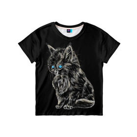 Детская футболка 3D с принтом Пушистый котёнок в Екатеринбурге, 100% гипоаллергенный полиэфир | прямой крой, круглый вырез горловины, длина до линии бедер, чуть спущенное плечо, ткань немного тянется | животные | зверёк | кот | котёнок | милашка | няшка | счастье