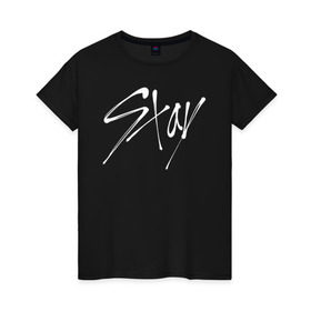 Женская футболка хлопок с принтом Stay - Stray Kids в Екатеринбурге, 100% хлопок | прямой крой, круглый вырез горловины, длина до линии бедер, слегка спущенное плечо | 