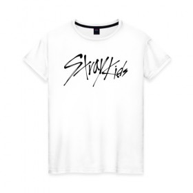 Женская футболка хлопок с принтом Stray Kids в Екатеринбурге, 100% хлопок | прямой крой, круглый вырез горловины, длина до линии бедер, слегка спущенное плечо | 
