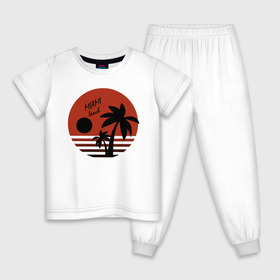 Детская пижама хлопок с принтом Miami Beach в Екатеринбурге, 100% хлопок |  брюки и футболка прямого кроя, без карманов, на брюках мягкая резинка на поясе и по низу штанин
 | Тематика изображения на принте: 