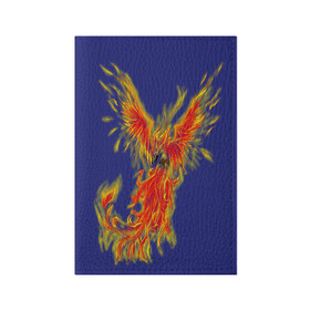 Обложка для паспорта матовая кожа с принтом Феникс  в Екатеринбурге, натуральная матовая кожа | размер 19,3 х 13,7 см; прозрачные пластиковые крепления | Тематика изображения на принте: горящий | летит | огонь | пар хает | пламя | птица | пылает | пылающий | феникс